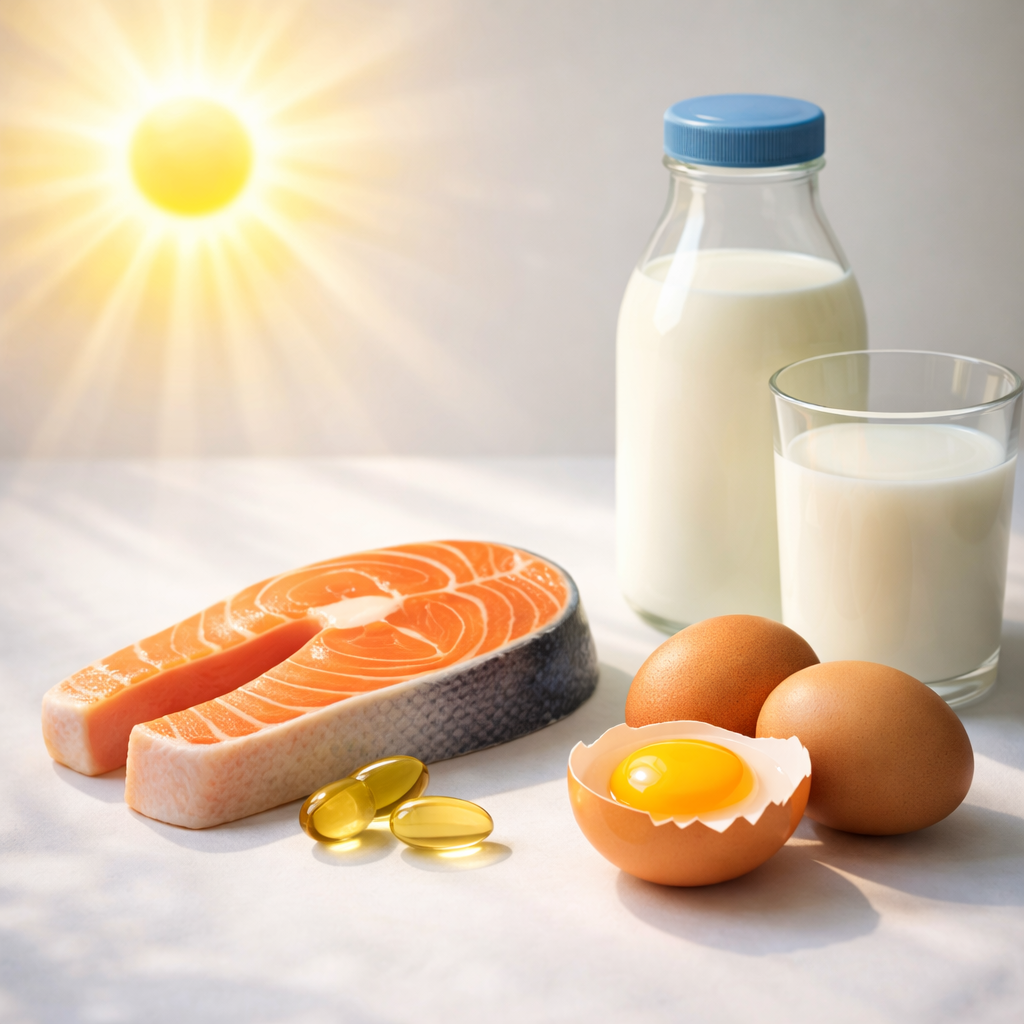 Vitamina D para qué sirve - Fuentes naturales de vitamina D: sol, salmón, huevos y leche