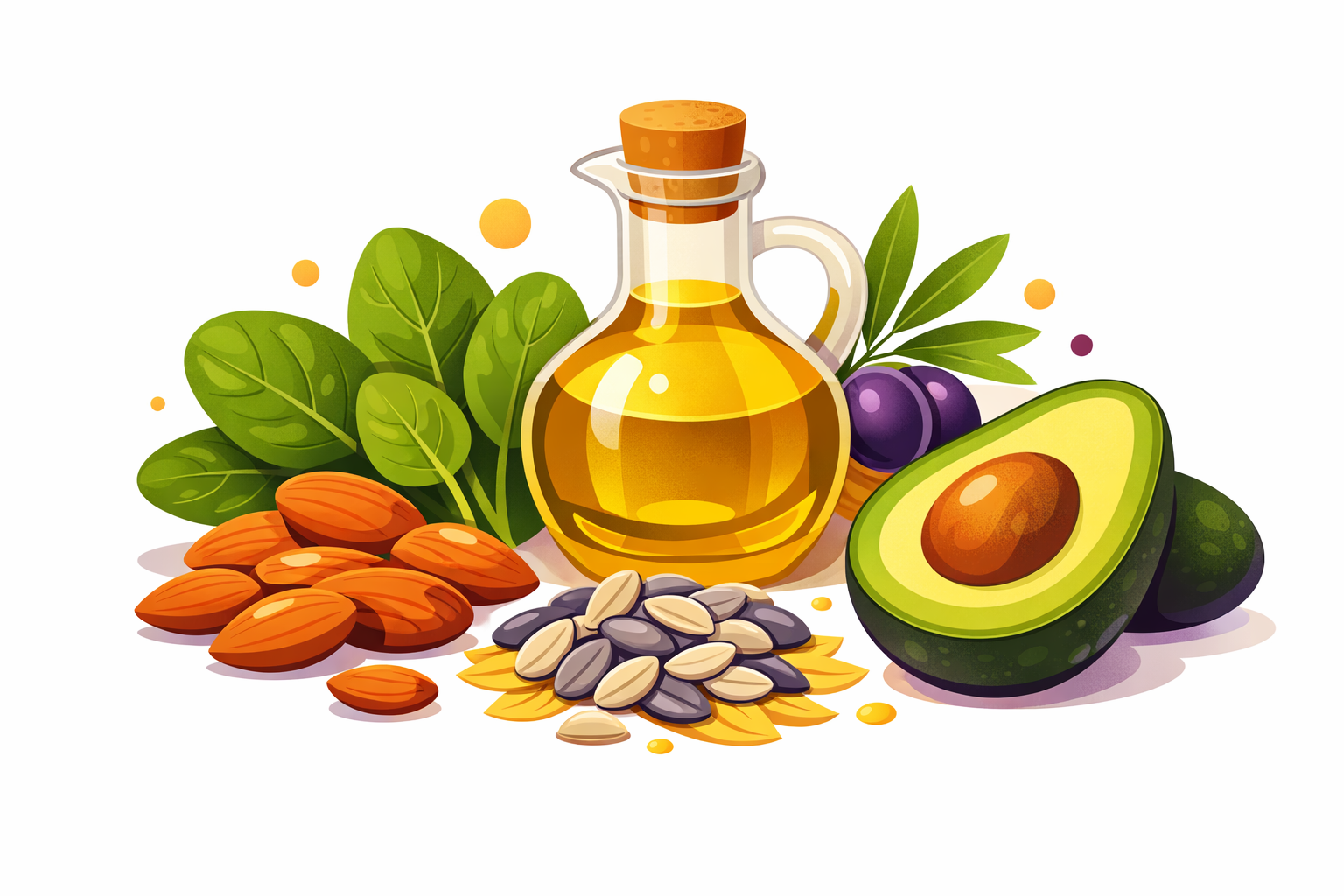 Para qué sirve la vitamina E - Alimentos ricos en vitamina E: almendras, aceite de oliva, espinacas, semillas y aguacate