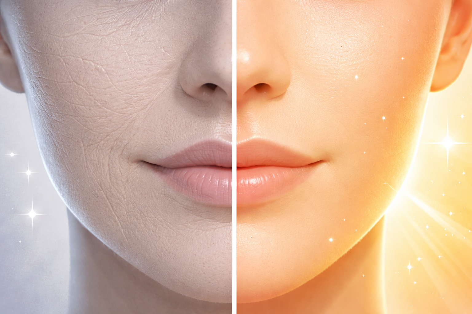 Vitamina C para qué sirve - Comparación visual del efecto de la vitamina C en la piel: deficiencia versus niveles óptimos de colágeno