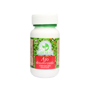 Ajo Desodorizado Cápsulas Labfarve Allium sativum 100mg fitoterapéutico hipotensor frasco 60 cápsulas certificado INVIMA Colombia
