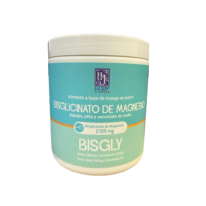 Bisglicinato de Magnesio Bisgly Jaquin de Francia pote polvo 200 gr mango papaya piña vitamina C suplemento INVIMA NSA-0036389-2025