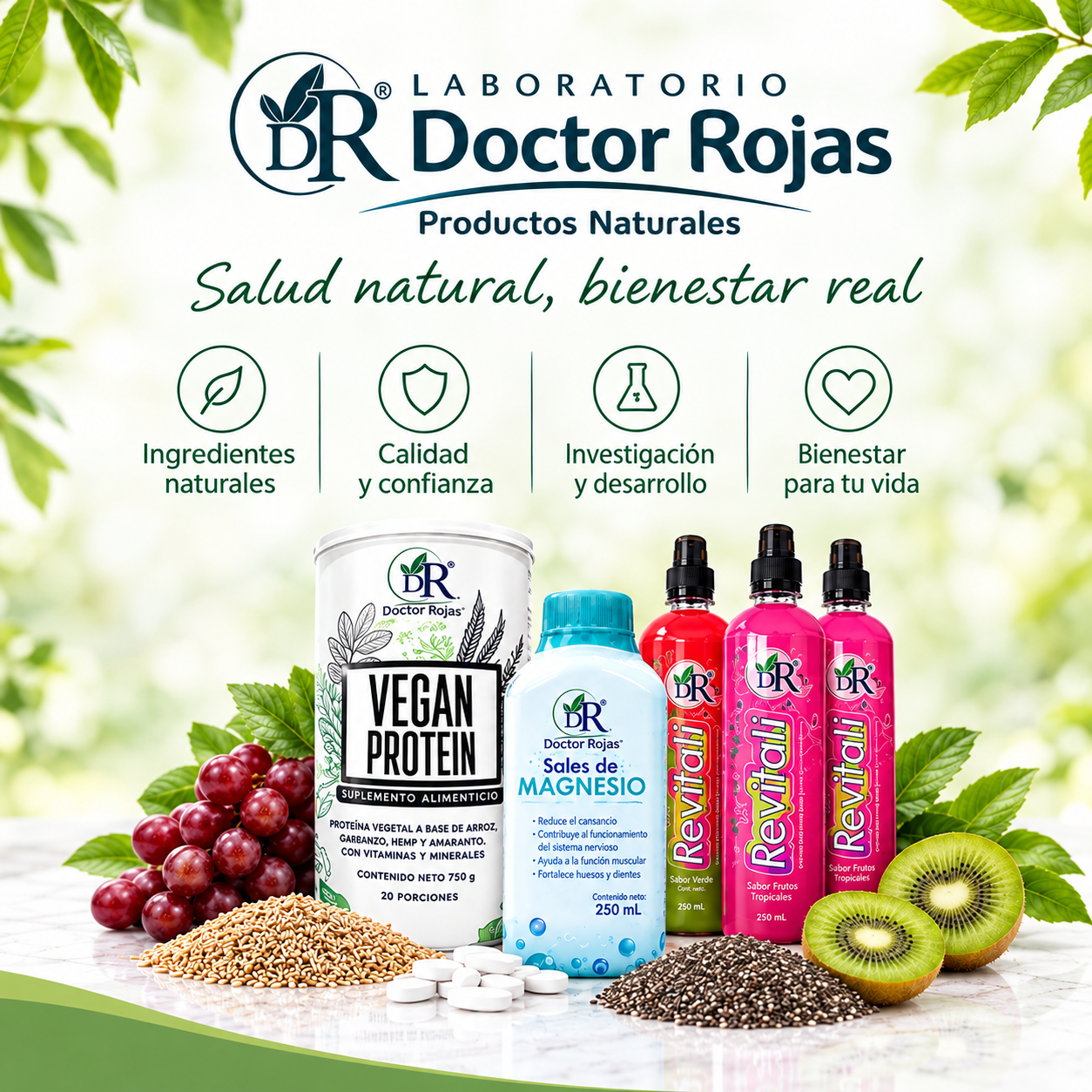Banner de Doctor Rojas con productos naturales para bienestar, nutrición funcional y salud integral.